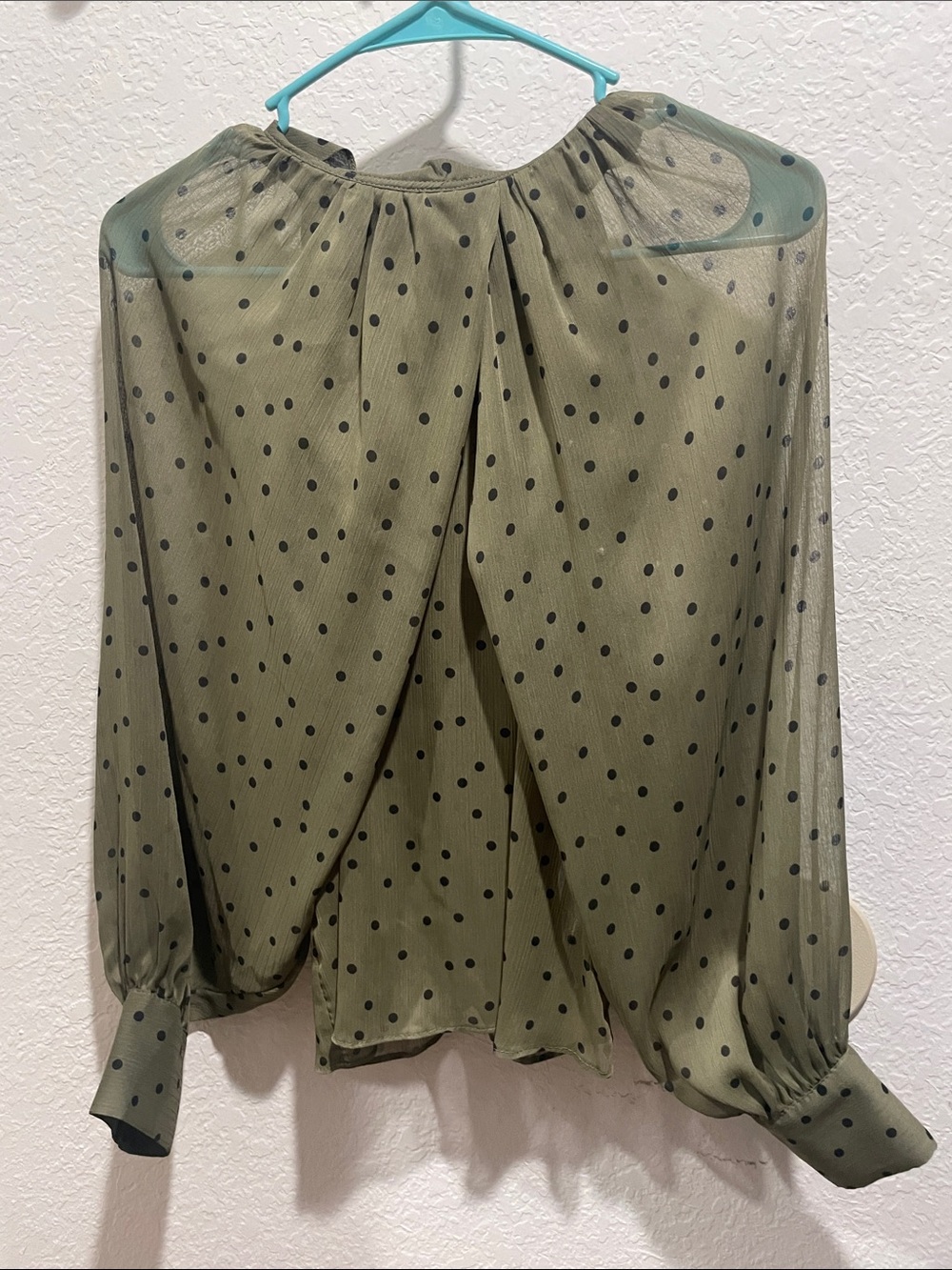 Zara Olive Green Sheer Polka Dot Blouse